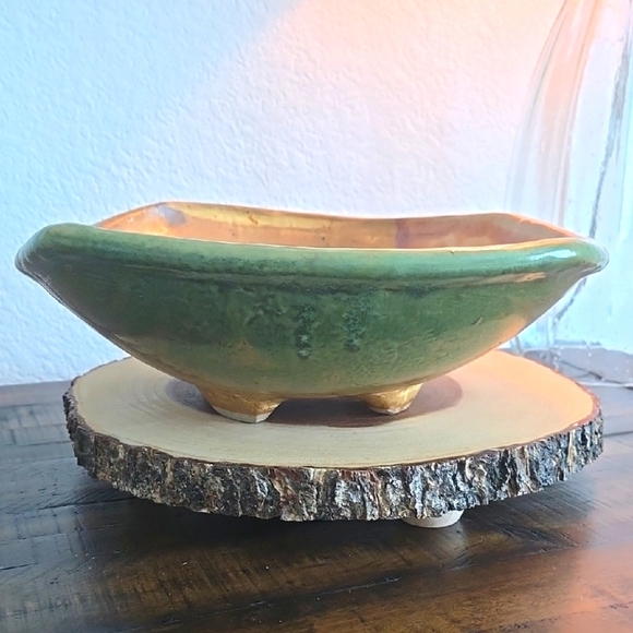 HANDMADE By Hull Glazed Ceramic Footed Bowl - Picture 1 of 13